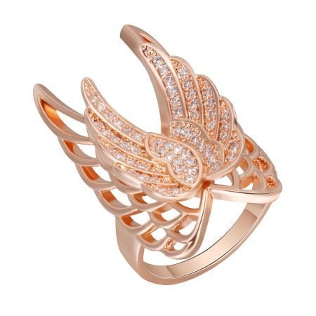 Wing rosegold crystal ring for women