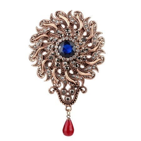 Antique gold daisy brooches with Crystal and big stone