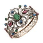 Antique Floral hollow bracelet with multicolor stone