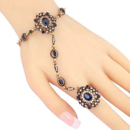 Gemstone retro bracelet ring with crystal