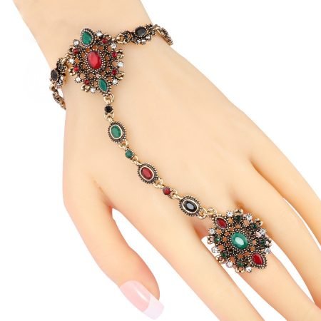 Multicolor bracelet ring floral design with crystal