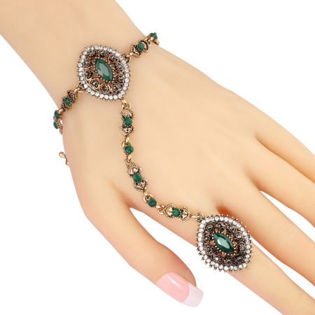 Green gemstone bracelet ring with crystal
