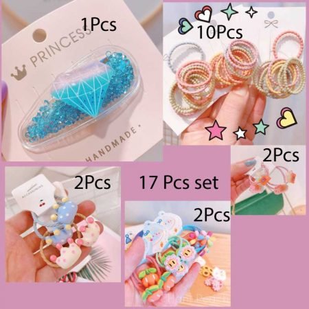 Glitter clip rubber band cartoon 17 pcs set