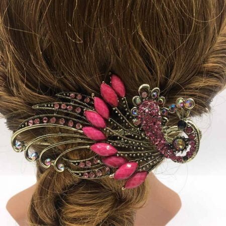 Vintage crystal peacock hairpin