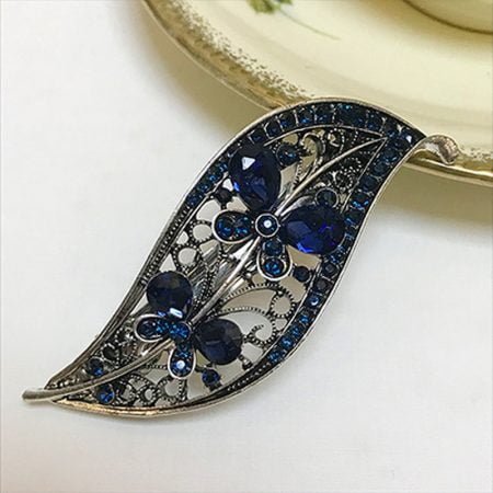 Blue stone leaf hairclip for women