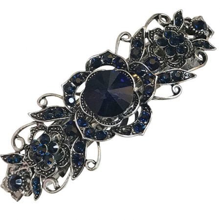 Long Silver Hairclip with Blue stone