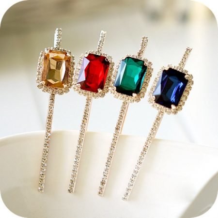 Simple Hairclip with Crystal and bigstone-1Pair