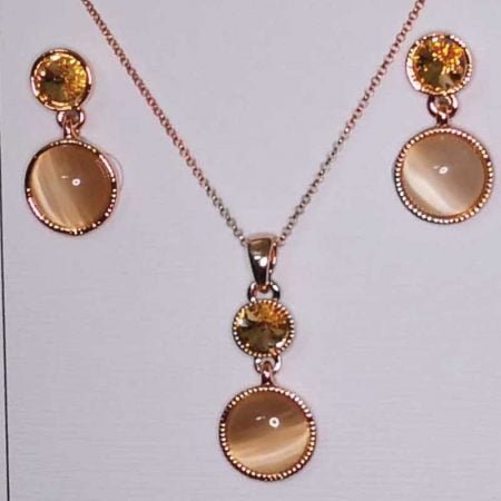 Opal Circle Necklace Earring set with Crystal and CZ