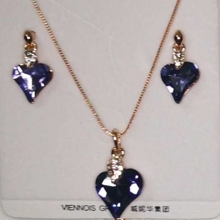 Blue Heart Crystal Set necklace & earring with CZ