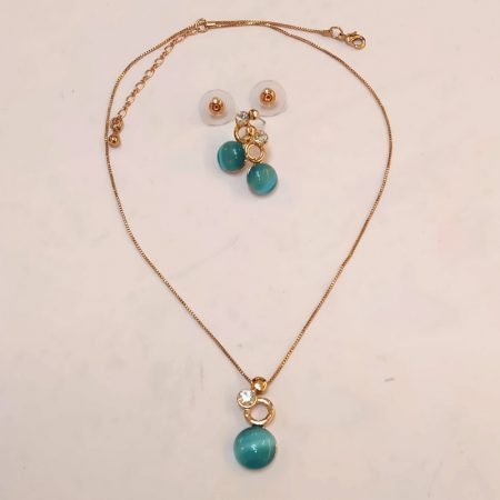 Cyan Catseye Crystal Set with Necklace and Earring