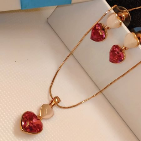 Crystal Heart on Catseye heart necklace & earring set