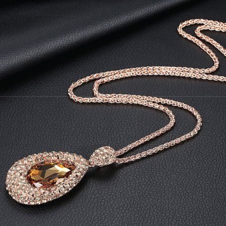 Long Chain Necklace with waterdrop Crystal.
