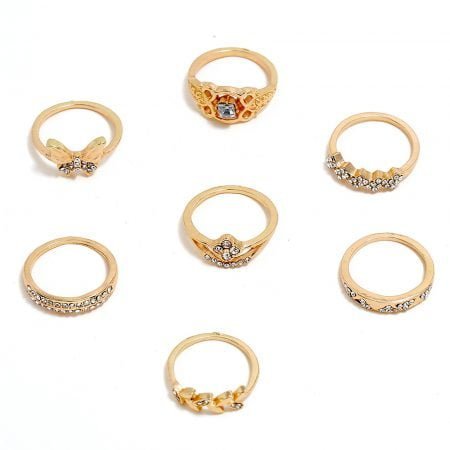 Golden crystal ring set 7 pcs set