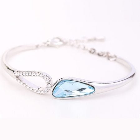 Geometric Rhinestone Metal Bracelet Cyan