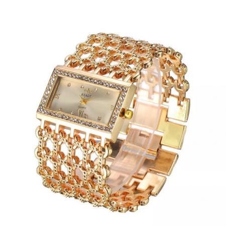 Steel mesh wide chain watches for women