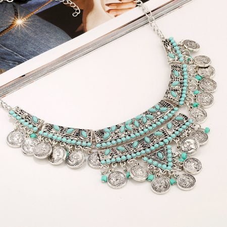 Retro turquoise Coin Necklace set