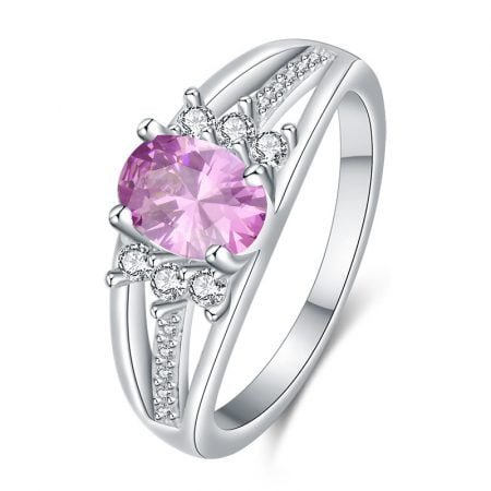 S925 Crystal Pink stone Ring