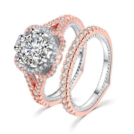S925 Diamond Crown Double Ring