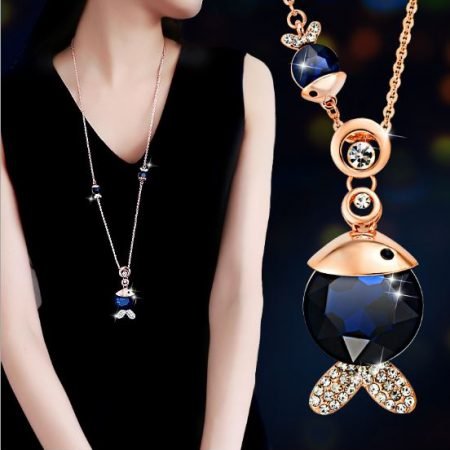 Long Chain crystal fish necklace