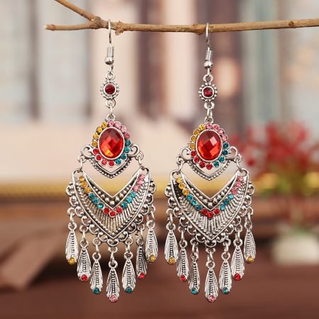Antique Leaf Tassle Earring with Crystal