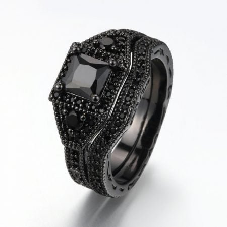 Inlaid Black Zircon Couple Ring
