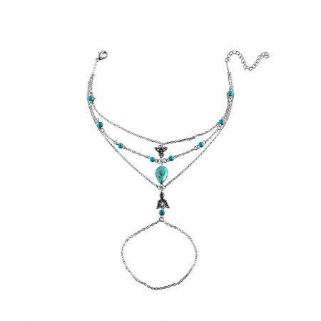 Anklet With Turquoise And Toe Ring