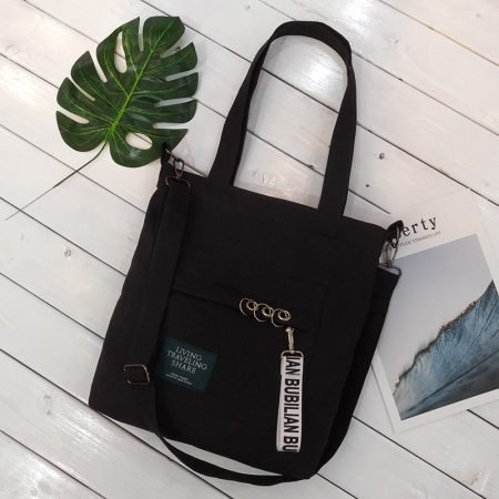 Canvas Shoulder Bag With 3 Ring & Lace
