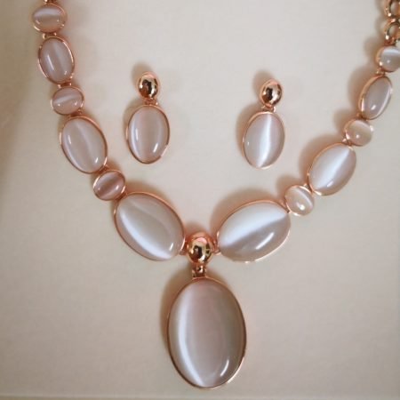 Big Opal Pendant Rosegold Jewelry Set
