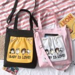 Baby with love canvas shoulder bag with front rope tie pocket