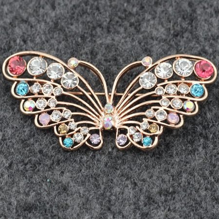Flying butterfly brooch with multicolor rhinestone