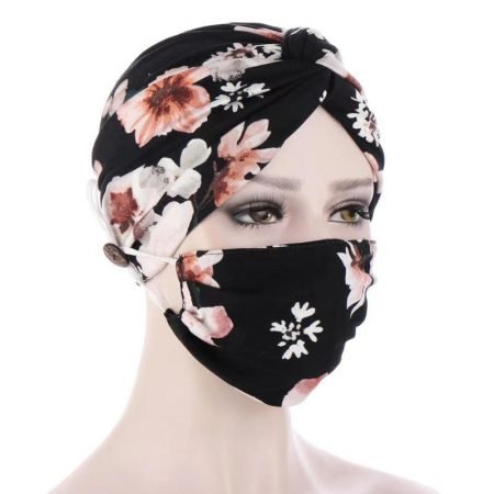 Flower printed Turban/Cap with matching Mask