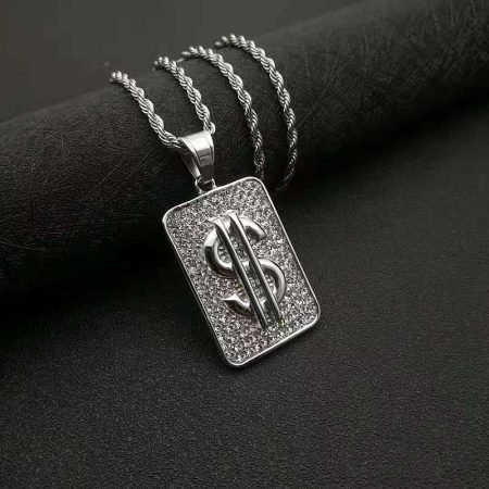 Men Necklace with rectengular dollar sign pendant
