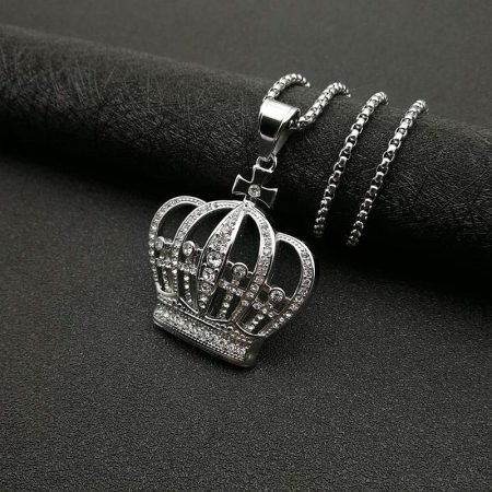 Men necklace with big crown pendant