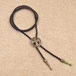 Cross circle bolo tie with leather rope
