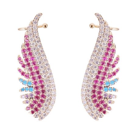 Rhinestone bird wing earrnig with side hook