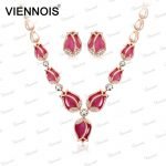 Viennois pink tulip opal jewelry set