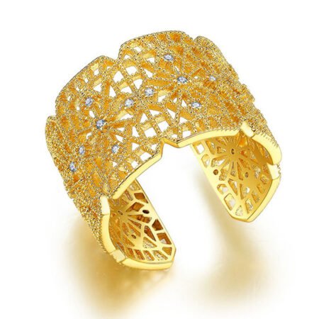Wide hollow resizable rhinestone ring