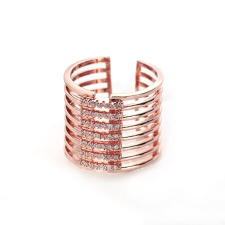 Wide hollow resizable ring with rhinestone line