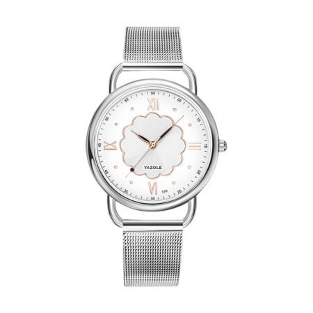 Yazole 399 steel mesh flower dial silver watch for women