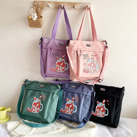 Nylon shoulder bag with front zipper pocket