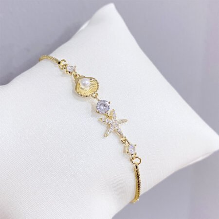 Sea theme adjustable bracelet with rhinestone