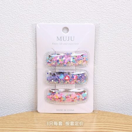 Glittery fancy side clip randm mix 3 pcs set