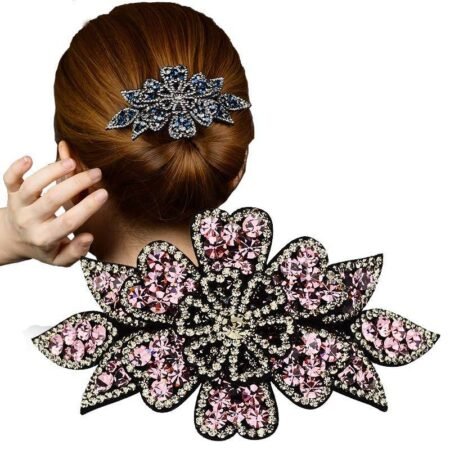 Metal clasp floral hairclip with stone