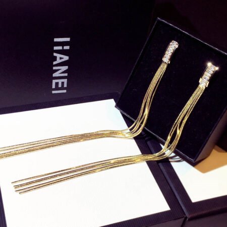 Zircon based long tassel earring