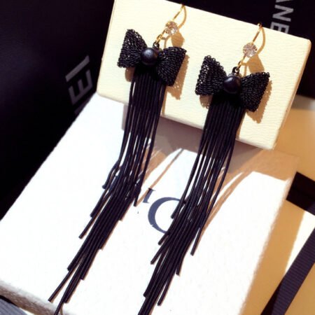 Long tassel bow earring