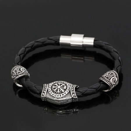 Viking odin logo leather rope bracelet