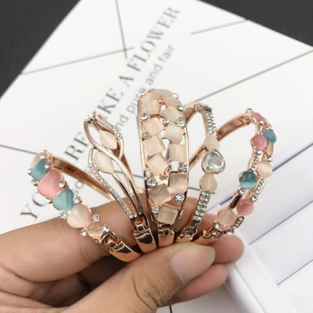 Opal and rhinestone fixed length bracelet