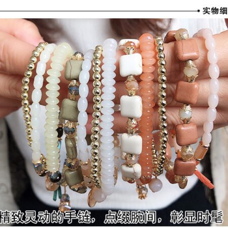 Bohemian square bead multilayer bracelet