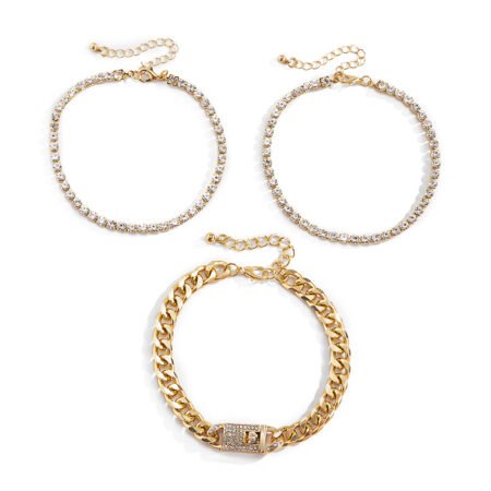 Wide chain 3 layer anklet with rhinestone