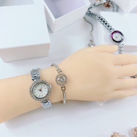 Women watch set with rhinestone dial